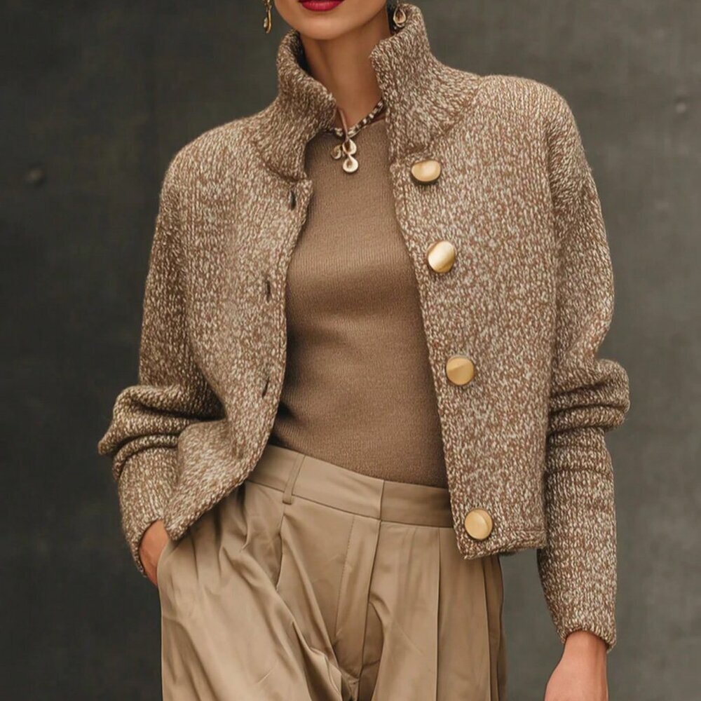 Brown Casual Women's Elegant Knit Cardigan